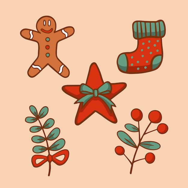 Christmas Decoration Item Collection Set Christmas Ornament Vector Illustration