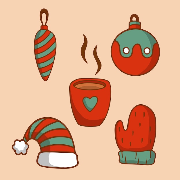 Christmas Decoration Item Collection Set Christmas Ornament Vector Illustration