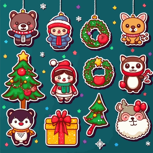 Christmas decoration sticker set xmas attribute printable sticker collection sheet Winter holidays