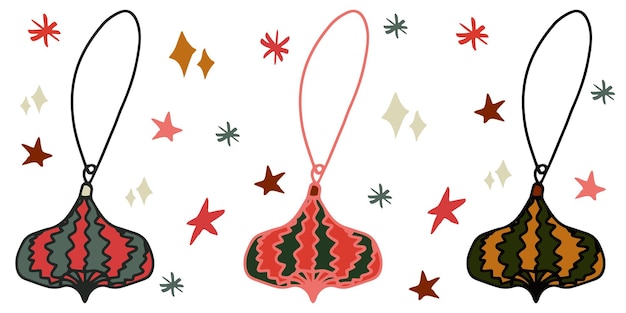 Christmas decorations Christmas balls isolated vector elements Christmas doodles