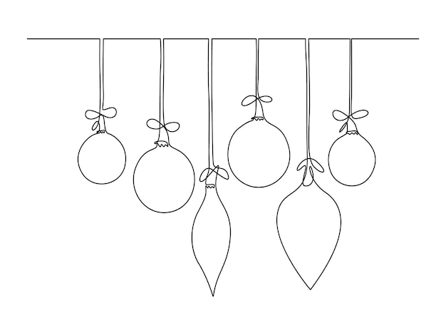 Christmas decorations continuous one line drawing vector illustration pro vector