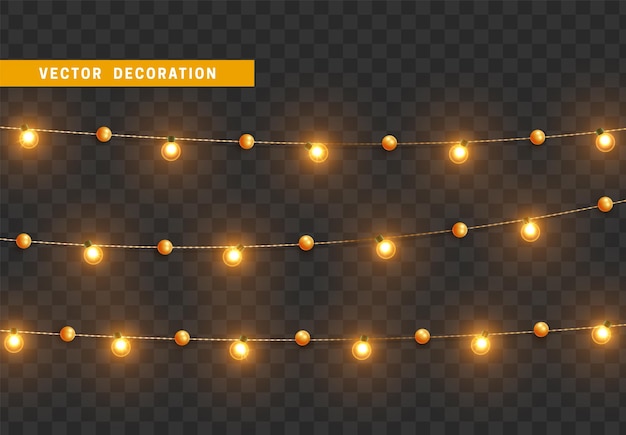 Christmas decorations garland string line. Festive decorative element. Realistic 3d design. New Year and Holiday decorations. Set is isolated. vector illustration