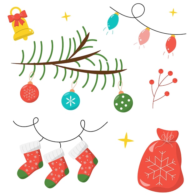 christmas decorations and gifts on a white background