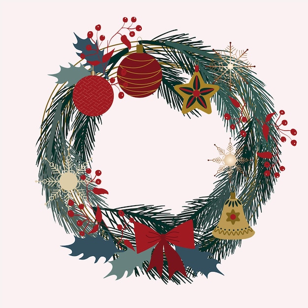 Christmas decorationwreath of Christmas tree branches balls snowflakes  festive decor New Year