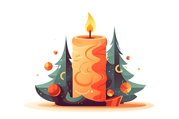 Christmas decorative composition Candles of red and yellow color Decorated with a wreath of fir