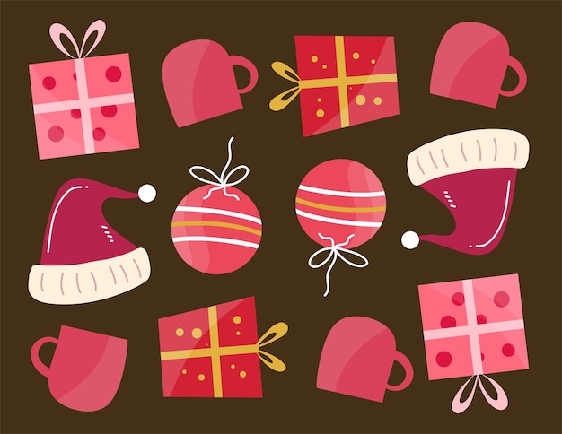 Christmas decorative set vector for merry christmas event