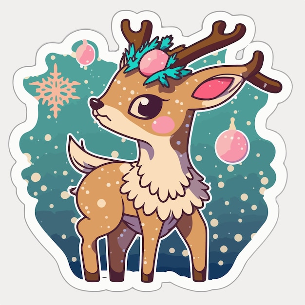 Vector christmas deer cartoon sticker xmas reindeer stickers pack winter collection