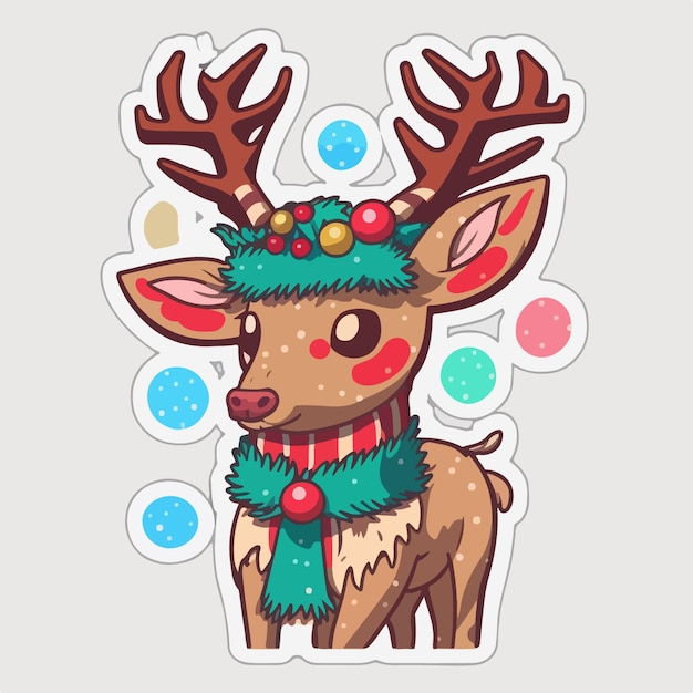 Christmas deer cartoon sticker xmas reindeer stickers with ornament Newyear holidays