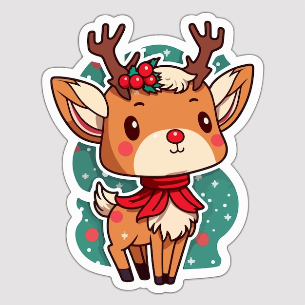 Vector christmas deer cartoon sticker xmas reindeer stickers with ornament winter collection