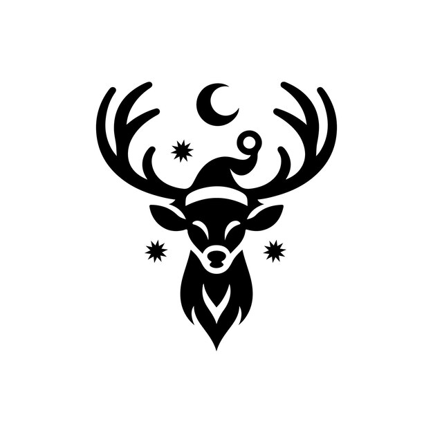 Christmas deer head silhouette vector with a white background