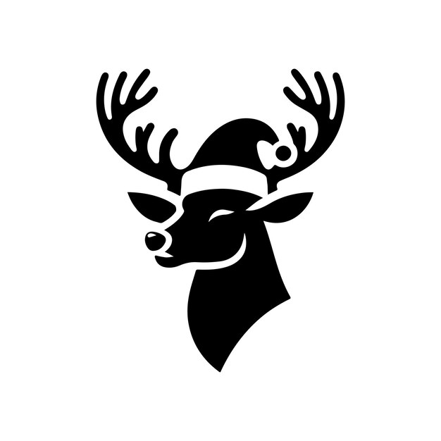 Christmas deer head silhouette vector with a white background