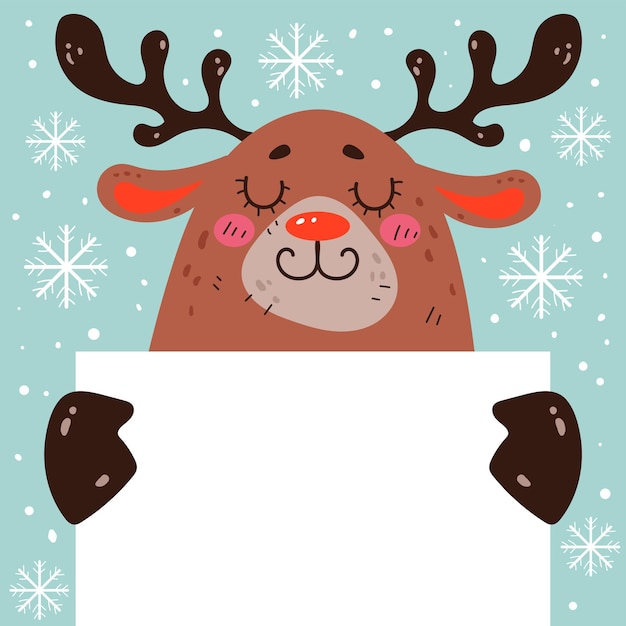 Vector christmas deer reindeer bunny holding blank banner concept