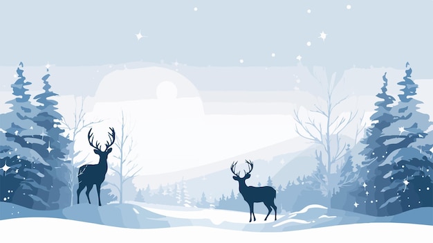 Vector christmas deer silhouette in snowscape