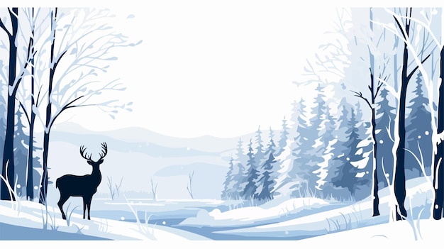 Vector christmas deer silhouette in snowscape