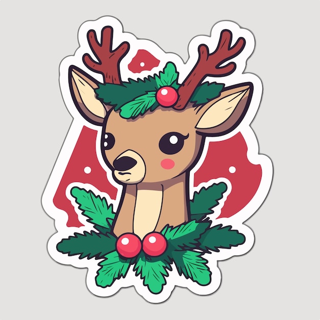 Vector christmas deer sticker xmas reindeer printable stickers sheet newyear collection