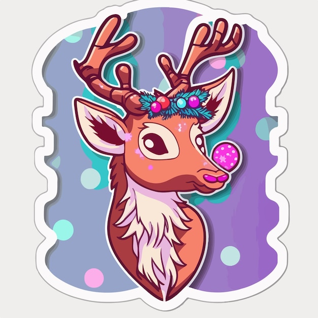 Vector christmas deer sticker xmas reindeer stickers collection winter collection