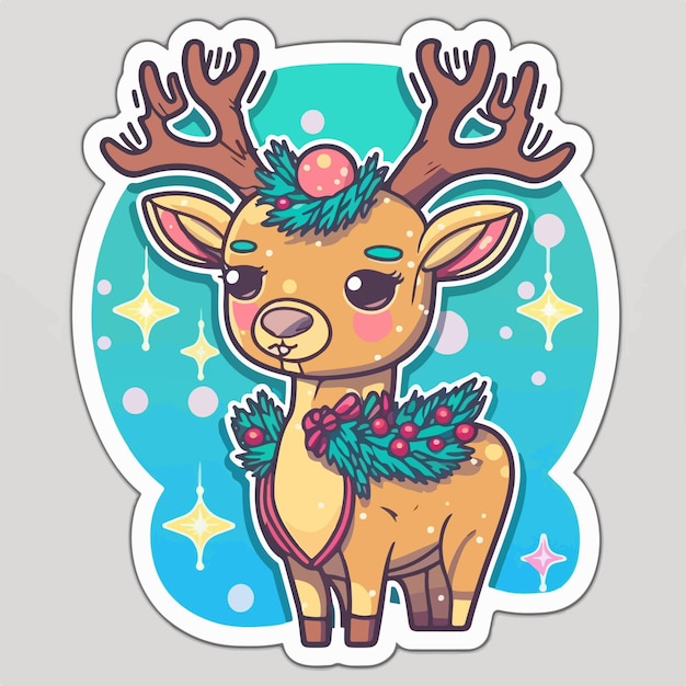 Vector christmas deer sticker xmas reindeer stickers collection winter holidays