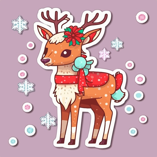 Vector christmas deer sticker xmas reindeer stickers collection winter holidays