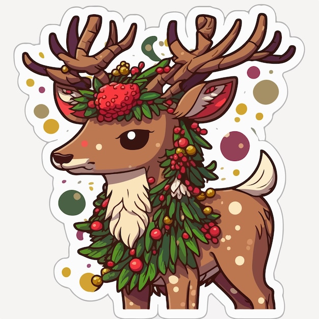 Vector christmas deer sticker xmas reindeer stickers isolated decoration winter holidays