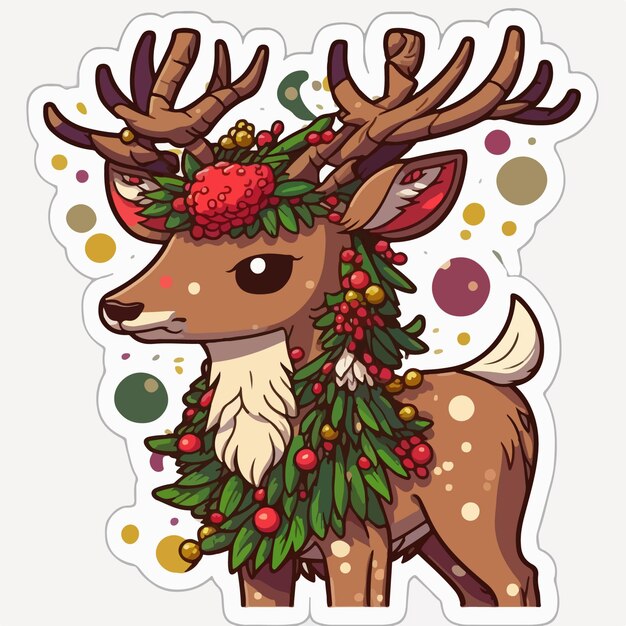 Vector christmas deer sticker xmas reindeer stickers isolated decoration winter holidays