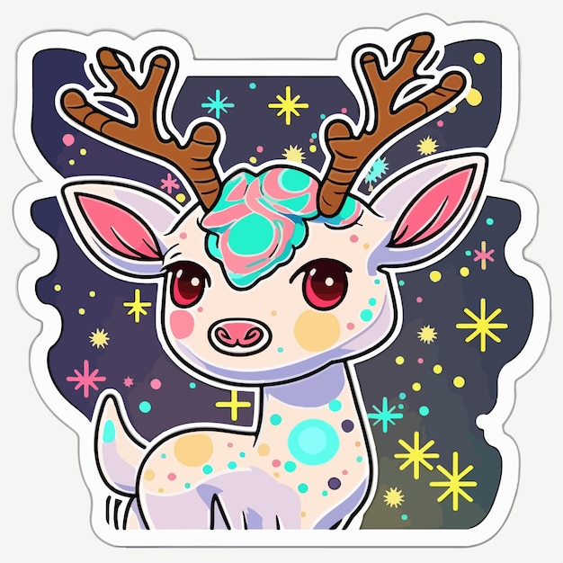 Vector christmas deer sticker xmas reindeer stickers pack winter holidays