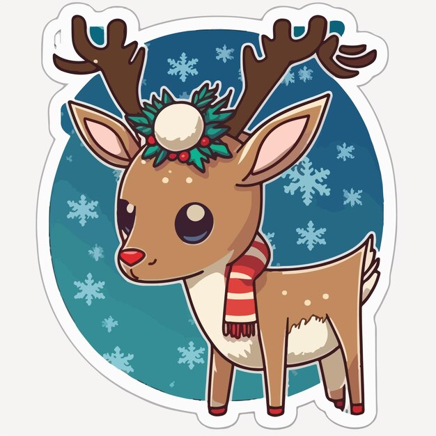 Vector christmas deer sticker xmas reindeer stickers with ornament winter holidays