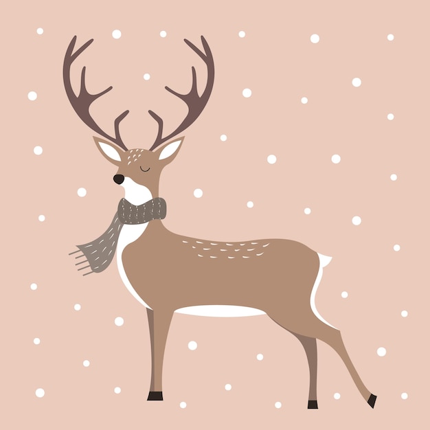 Vector christmas deer with a scarf under the snow winter vector illustration