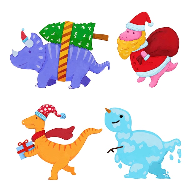 Christmas Dinosaur watercolor Set.illustration vector.