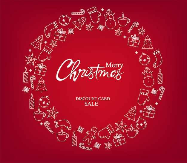 Christmas discount card with decorations wreath