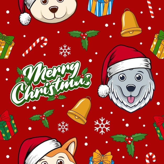 Christmas dog seamless pattern hand drawn vector design