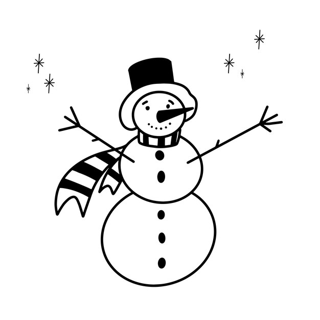 Christmas doodle snowman Simple line vector illustration