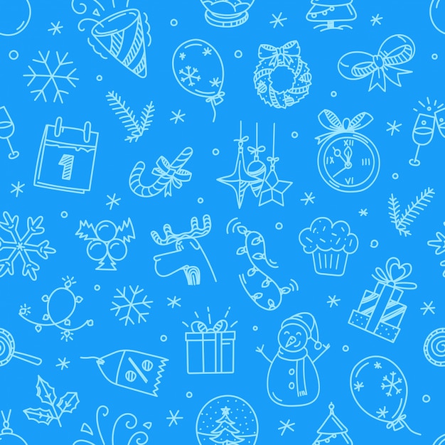 Christmas doodling seamless vector pattern