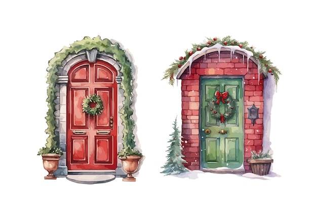 Christmas door clipart isolated vector illustration