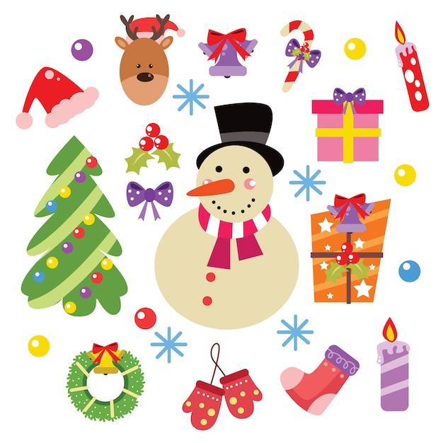 Christmas Elements and Decoration Vector cartoon set