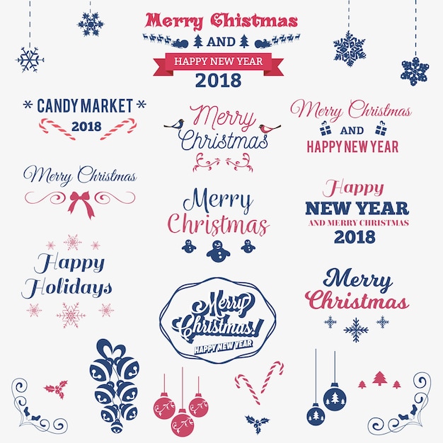 Christmas elements, labels and typography