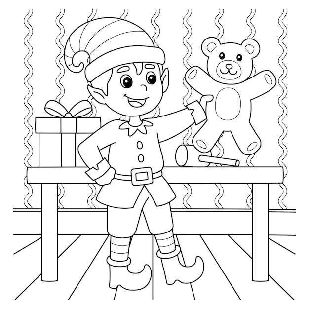 Christmas Elf Coloring Page for Kids