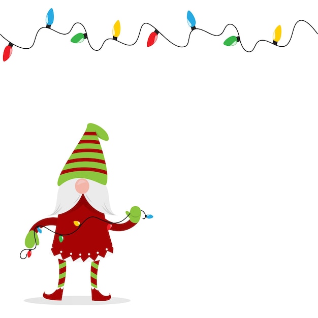 Christmas elf hanging up Christmas lights vector illustration