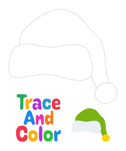 Vector christmas elf hat tracing worksheet for kids