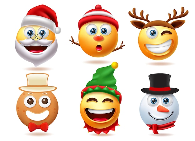 Christmas emoji character vector set Christmas characters smiley in cute