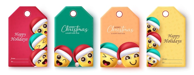 Christmas emoji tags set vector design Emojis tags and sticker collection for holiday season party