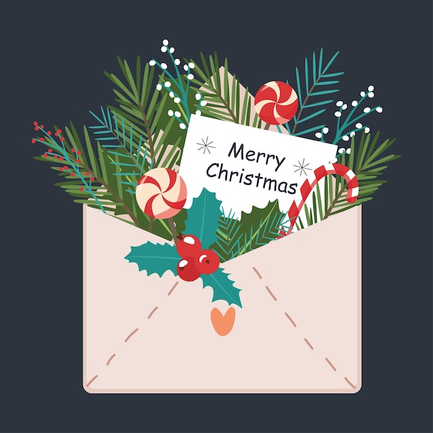 Christmas envelope. Cute vector illustration, template for greeting card, poster