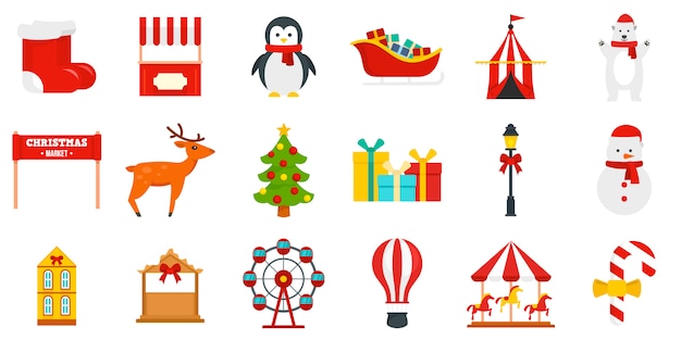 Christmas fair icon set