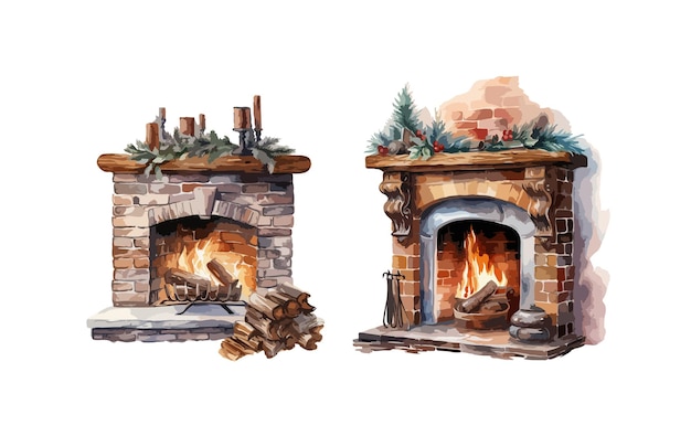 Christmas fireplace clipart isolated vector illustration