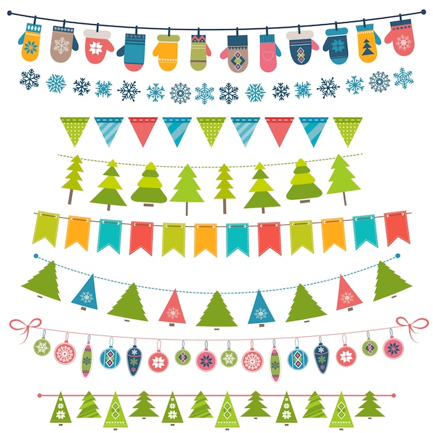 Christmas flags, bunting and garland set