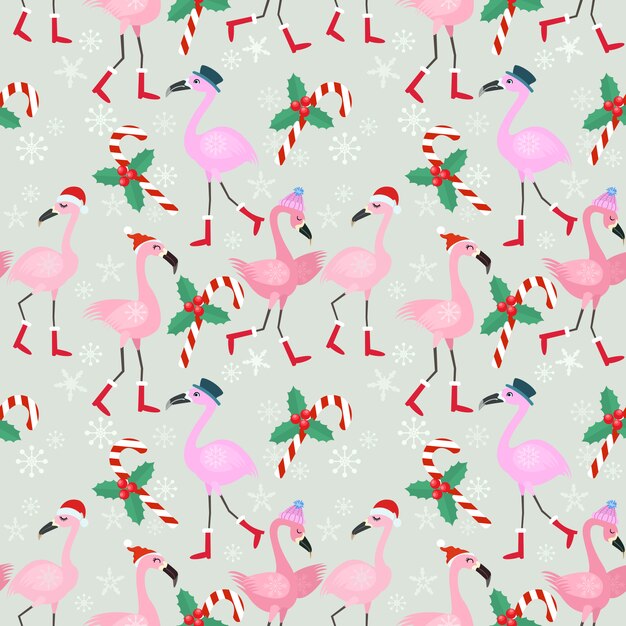 Vector christmas flamingo seamless pattern.