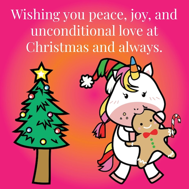 Christmas Flashcard for Children. Cute Unicorn theme. Ready to print. Vector illustration.