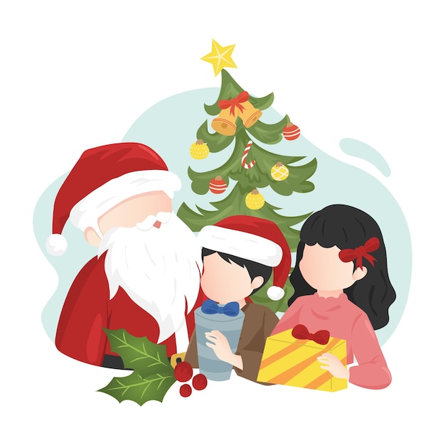 christmas flat design element santa claus with boy and girl for social media post banner website