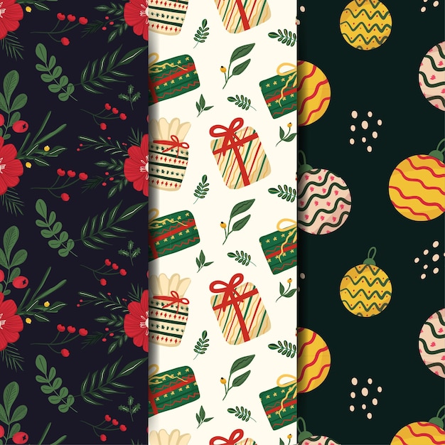 christmas flat design pattern set