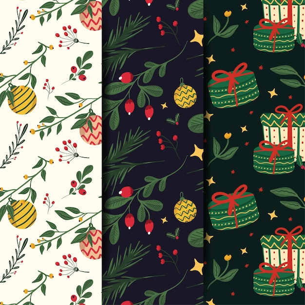 christmas flat design pattern set