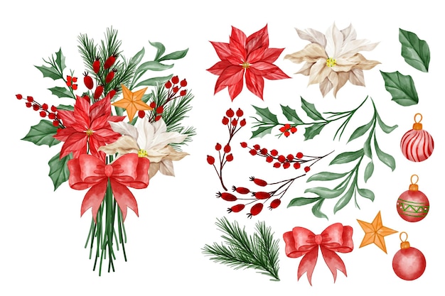 Christmas flower bouquet happy new years floral clipart